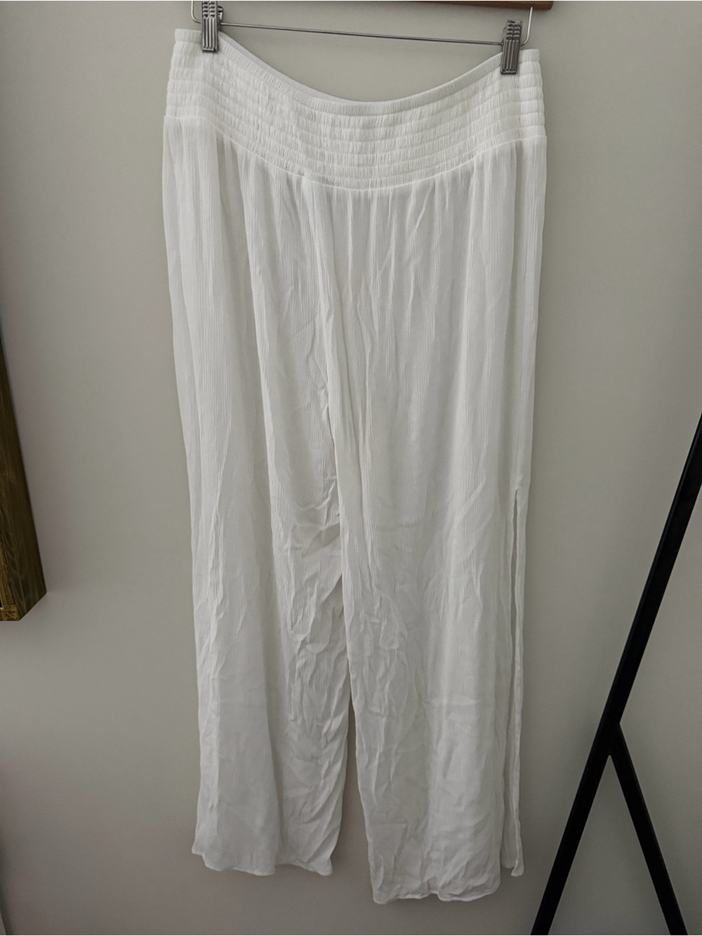 White Kona Sol White Flowy Swim Cover Up Lightweight Pants